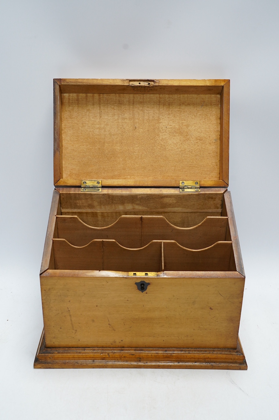 A Victorian carved fruitwood stationery box, 25cm tall. Condition - poor to fair